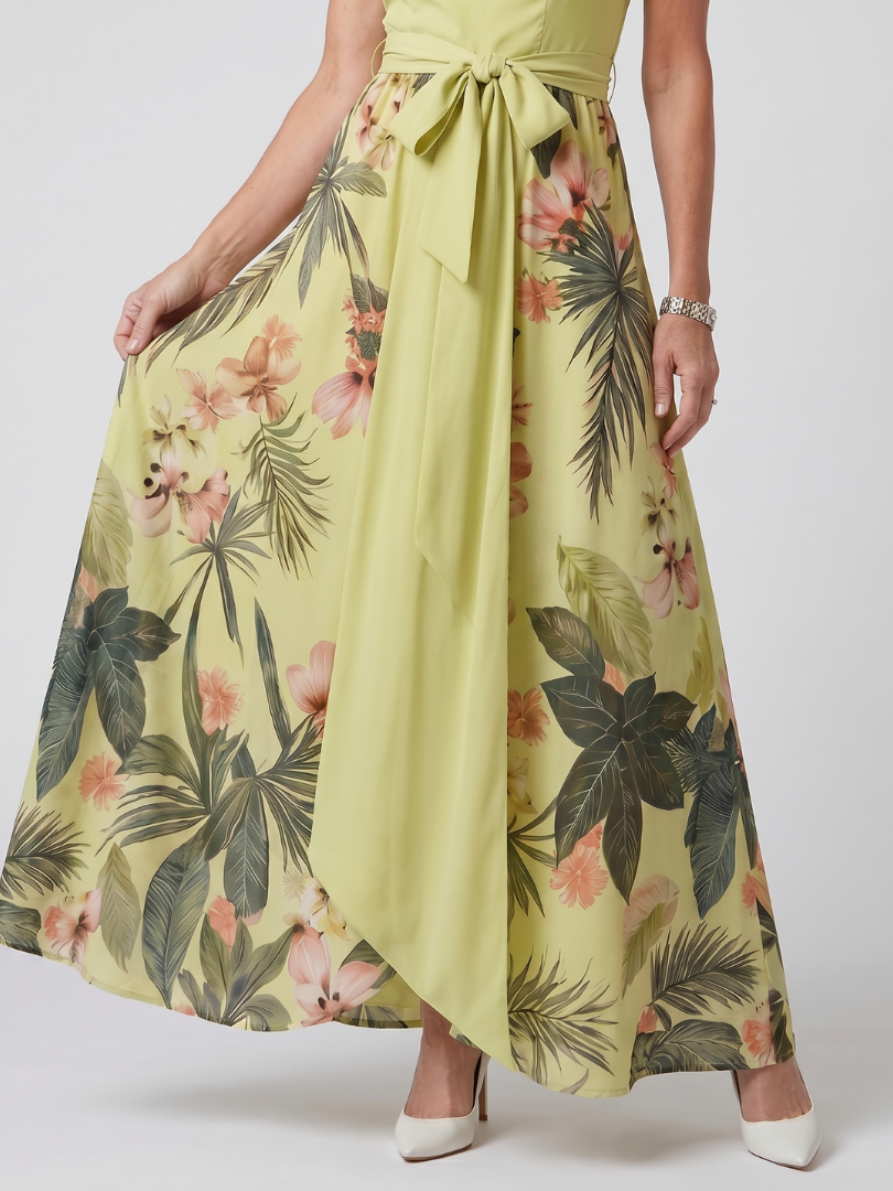 Elegant Botanical Print Halter Maxi Dress Summer Flowy Fit