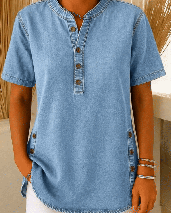 Relaxed Cotton Denim Blouse for Spring Layering