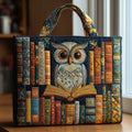 Relaxed Handcrafted Owl Satchel Bag with Vintage Book Print