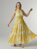 Elegant Smocked Halterneck Midi Dress Summer
