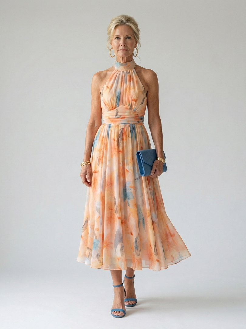 Elegant Sleeveless Midi Dress Soft Summer Fit