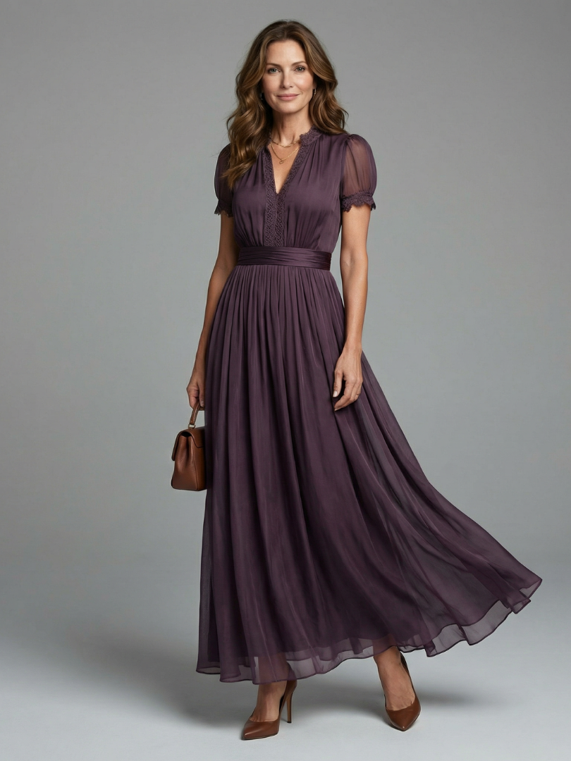 Elegant Ruched Waist Keyhole Maxi Dress Summer
