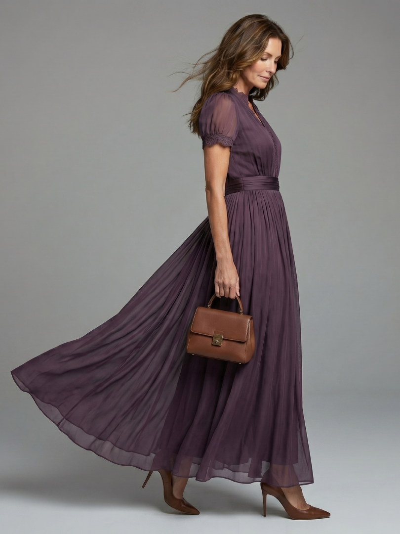 Elegant Ruched Waist Keyhole Maxi Dress Summer