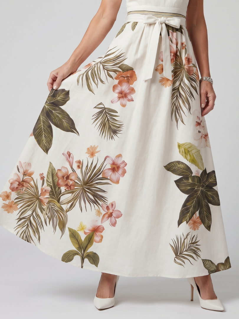 Elegant Botanical Print Halter Maxi Dress Summer Flowy Fit