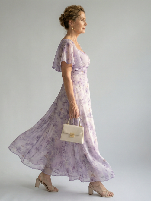 Elegant Flutter Sleeve Midi Dress Lightweight Summer Fit