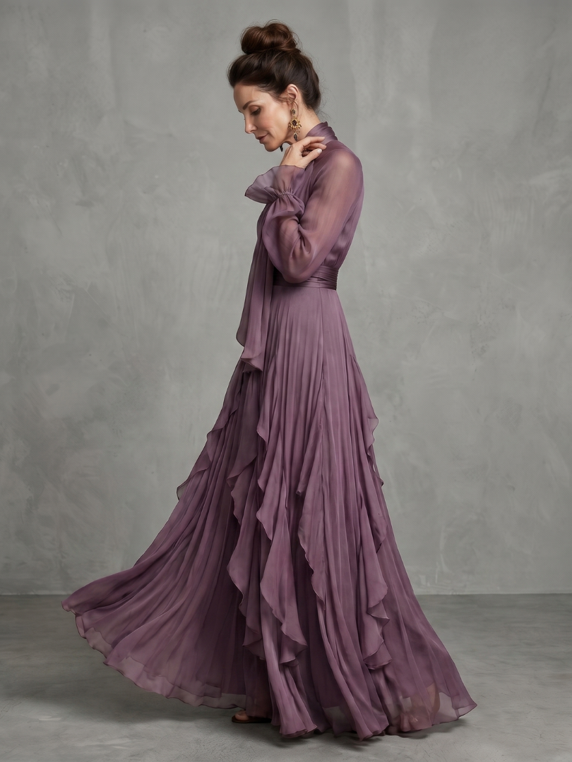 Elegant Tiered Ruffle Maxi Dress with Neck Tie Detail