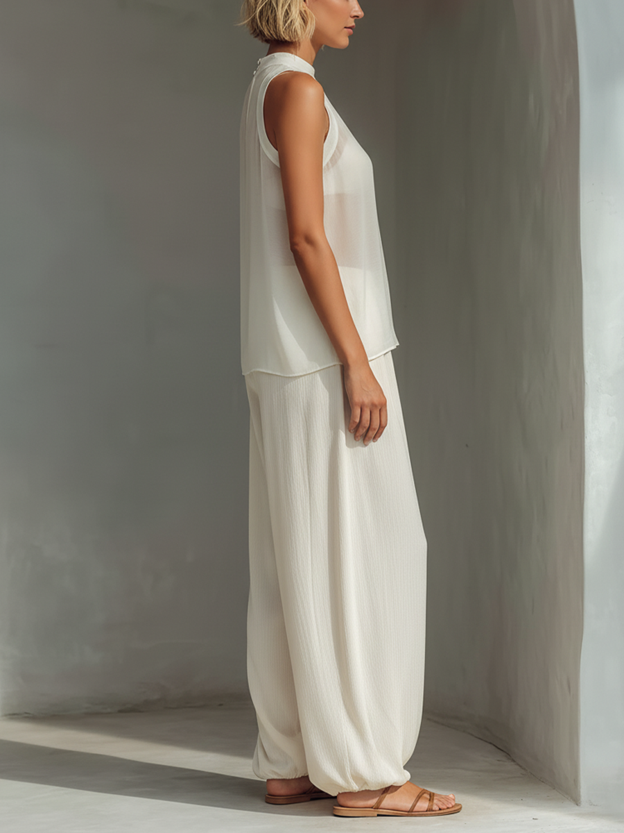 Relaxed Linen Two-Piece Set with Flowy Oversized Blouse Summer