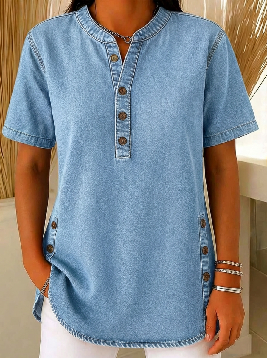 Relaxed Cotton Denim Blouse for Spring Layering