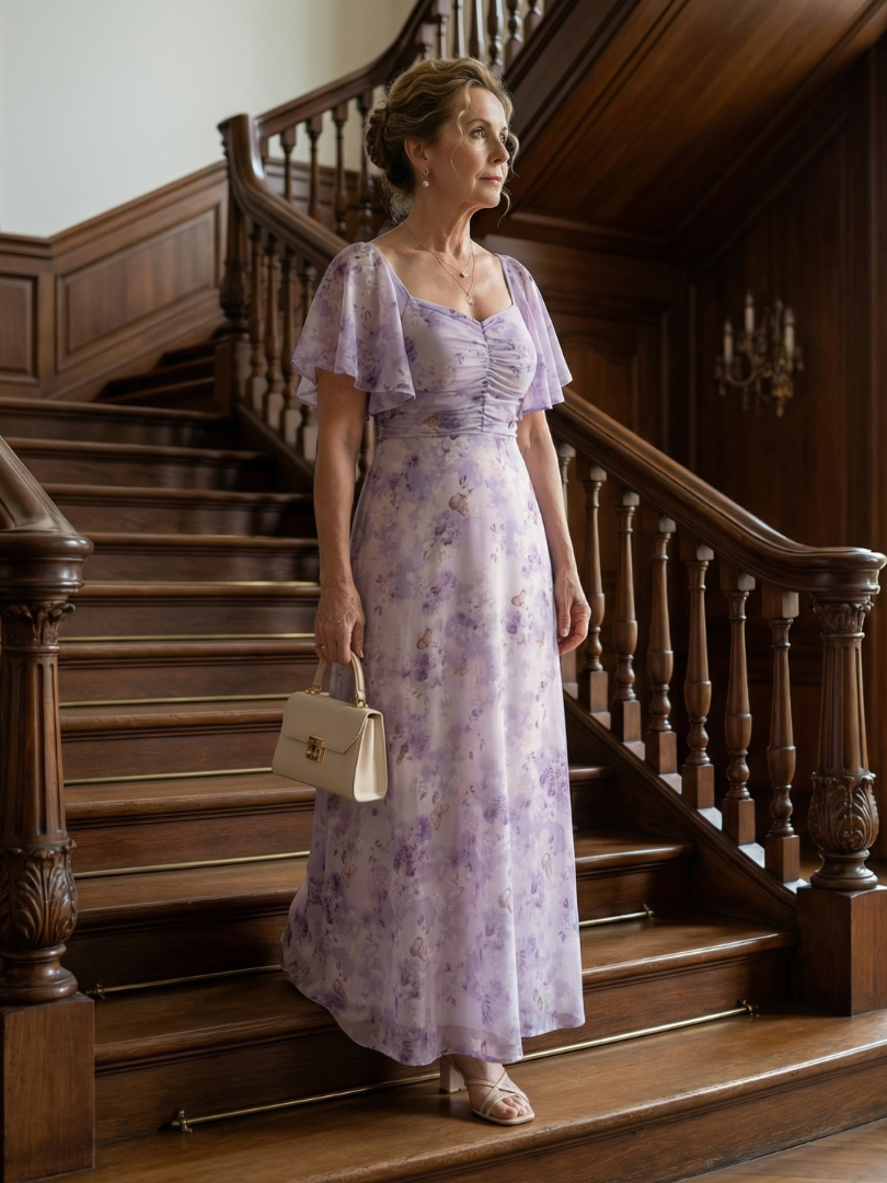 Elegant Flutter Sleeve Midi Dress Lightweight Summer Fit