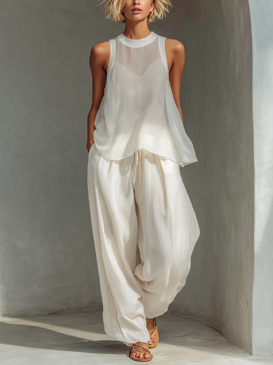 Relaxed Linen Two-Piece Set with Flowy Oversized Blouse Summer