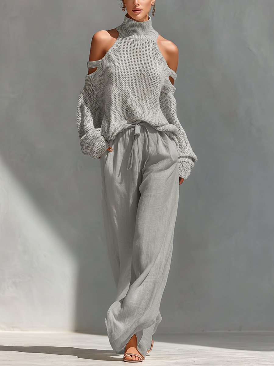 Relaxed Knit Two-Piece Set Wide-Leg Trousers Autumn