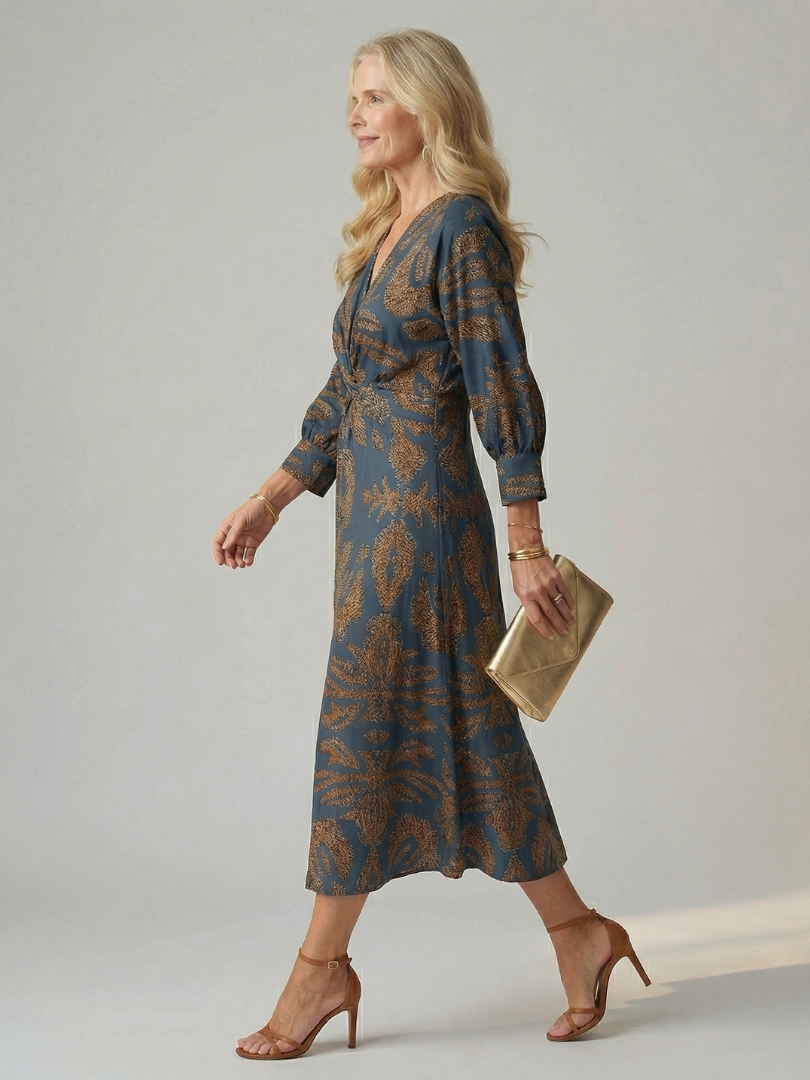Elegant Wrap Midi Dress Natural Fabric Relaxed Summer Fit