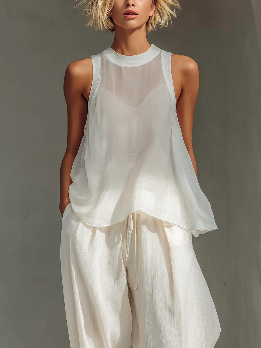 Relaxed Linen Two-Piece Set with Flowy Oversized Blouse Summer