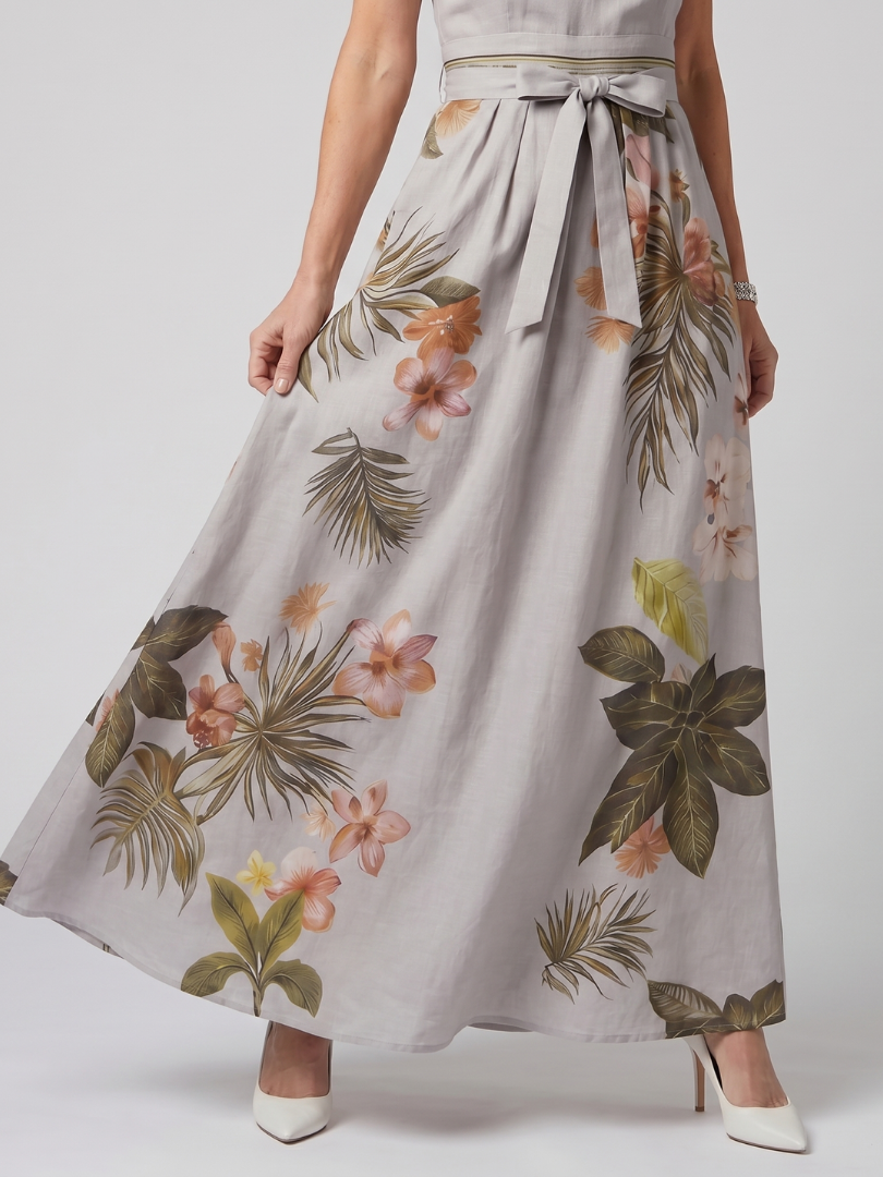 Elegant Botanical Print Halter Maxi Dress Summer Flowy Fit