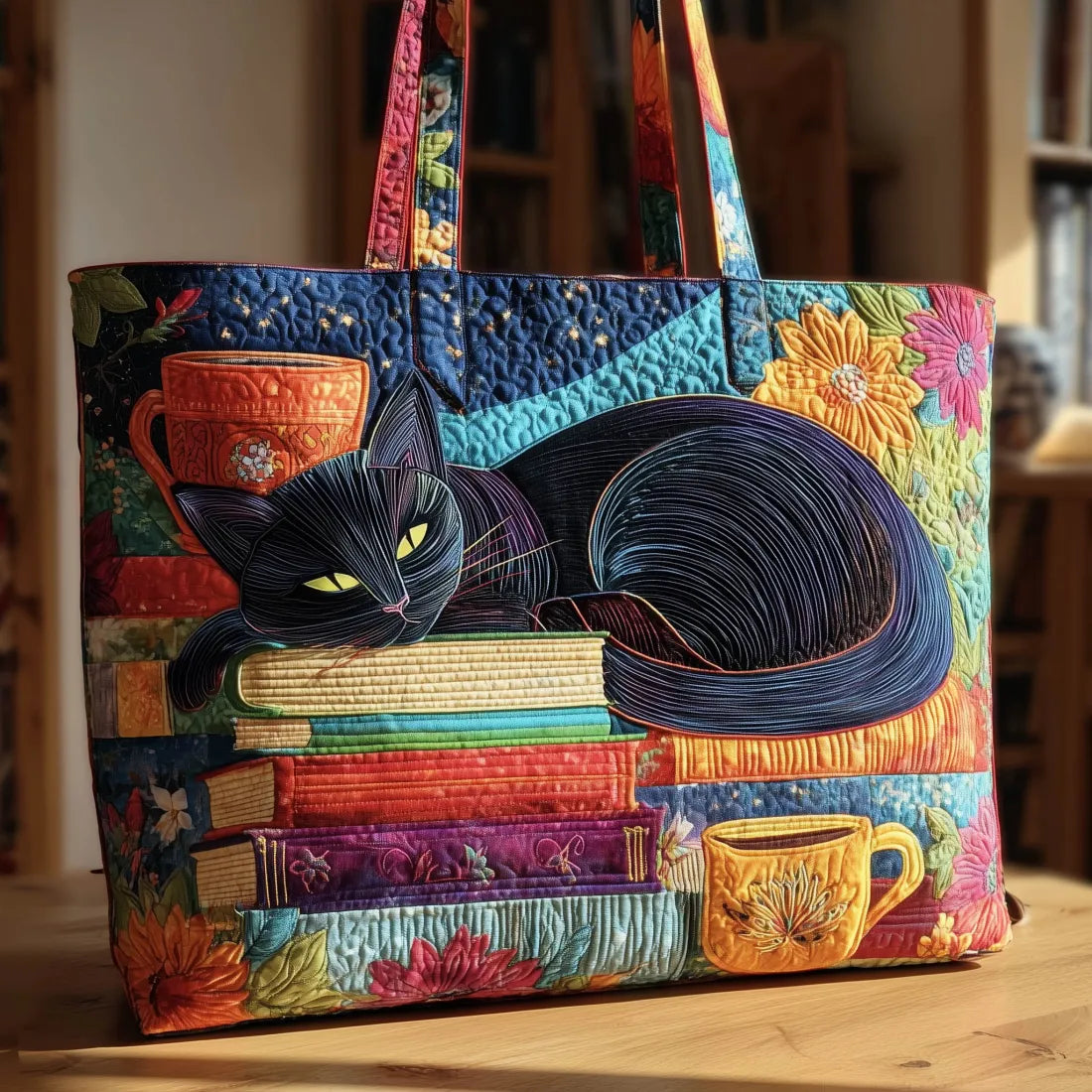 Stylish Handcrafted Book Lover Tote Bag with Cup Print