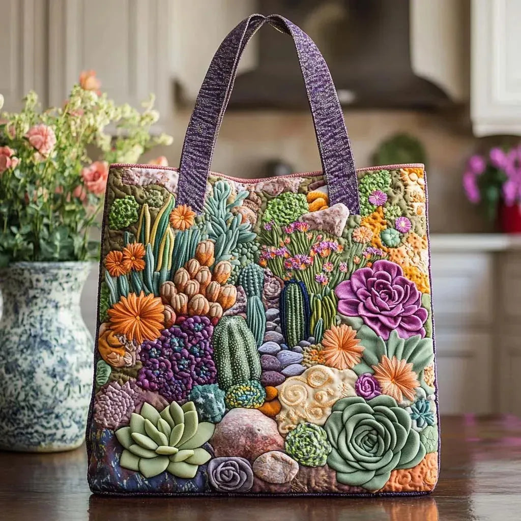 Elegant Handcrafted Succulent Garden Tote Bag