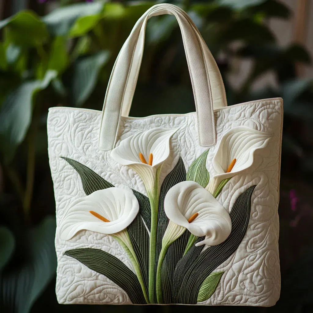 Elegant Handcrafted Quilted Bag with Floral Lily Detail