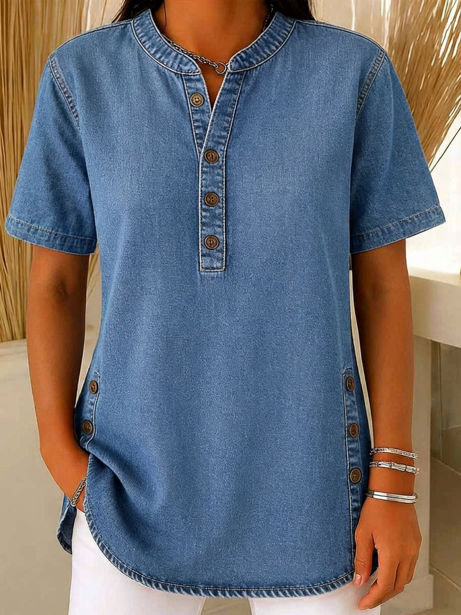 Relaxed Cotton Denim Blouse for Spring Layering