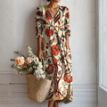 Relaxed Floral Boho Midi Dress Summer Lightweight Fabric