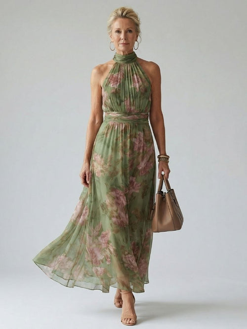 Elegant Gathered Neckline Midi Dress for Summer