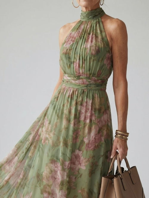 Elegant Gathered Neckline Midi Dress for Summer