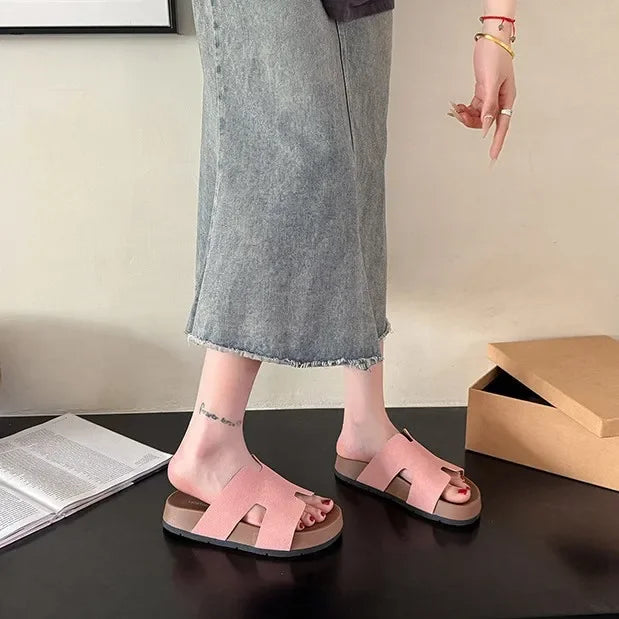 Relaxed Soft-Sole Leather Slip-On Sandal for Summer