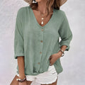 Relaxed Linen-Feel Button-Up Blouse for Spring